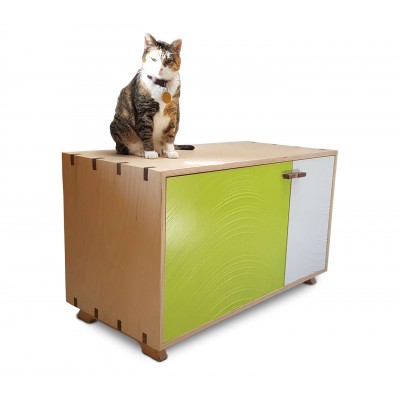 Artisan Made Cat Litter Box with Inlaid Wave Pattern