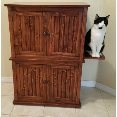 Stacked Double Cat Litter Box Cabinet with Odor Absorbing Light