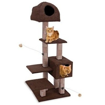 Penn Plax Dual Hide Away Cat Lounge Tower with Bamboo Rubbing Posts