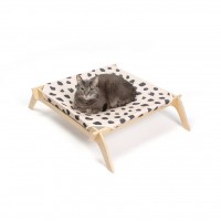 Designer Pet Lounge with Reversible Fabric Hammock - Neutral with Natural Frame