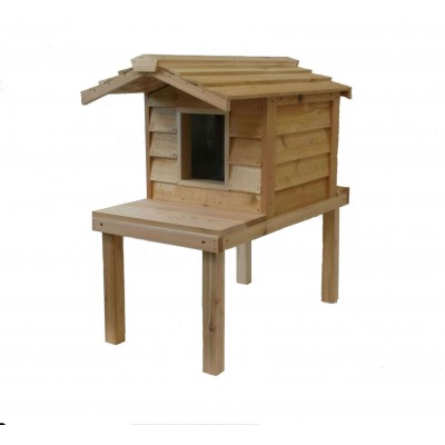 Small Cedar Insulated Cat or Small Dog House with Deck and Extended Roof
