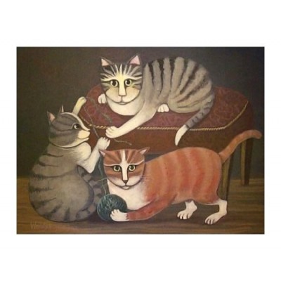 Cats and Yarn Playful Cats Art Print
