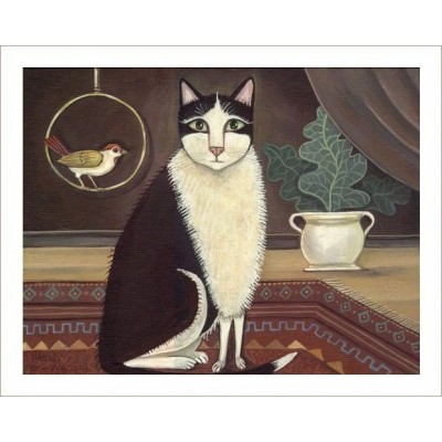 Tuxedo Cat and Bird Friend Art Print